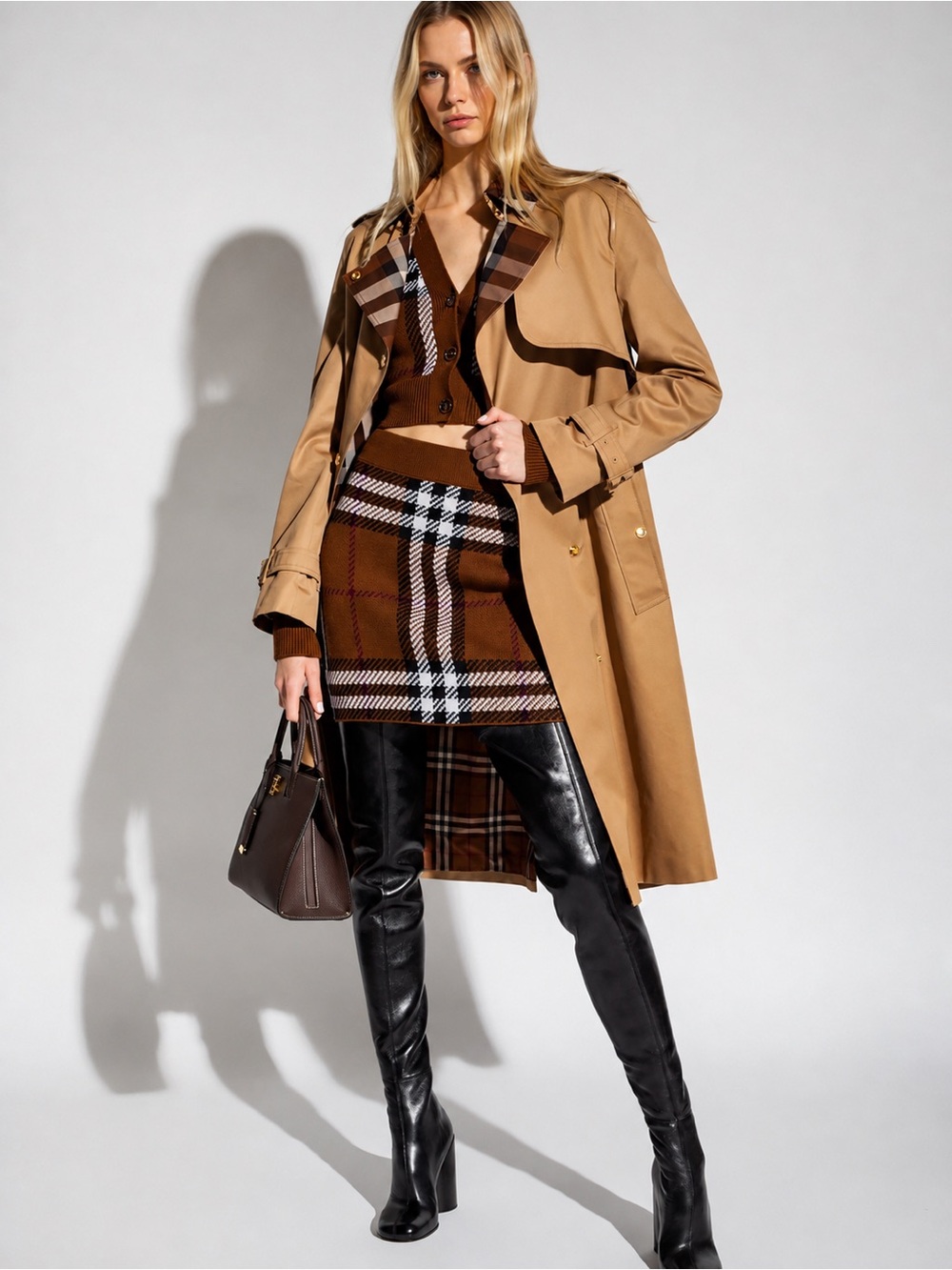 Burberry Sandridge Long Check Collar Gabardine Trench Coat Camel NWOT Size 2 - Picture 1 of 15